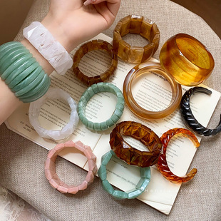 European and American cross-border pattern smudged oval open bracelet fashion versatile simple bracelet design niche hand accessories