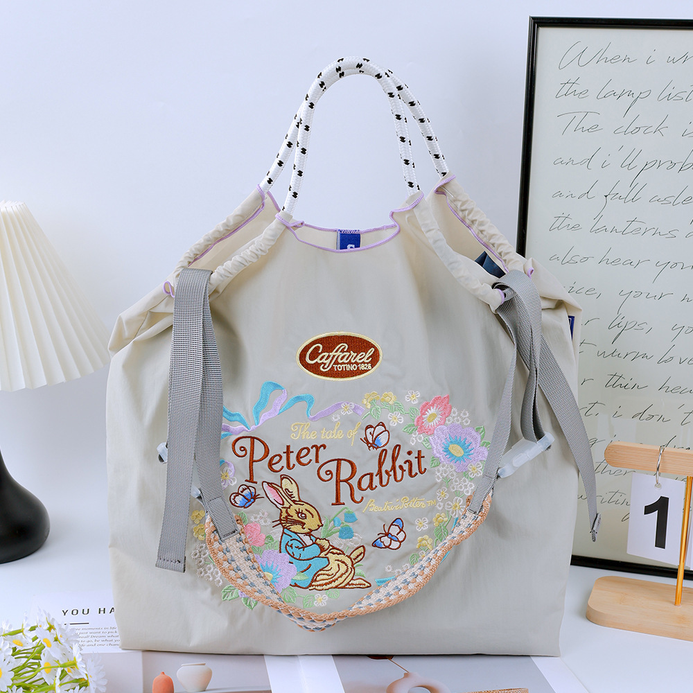Light gray Mr. Rabbit + beige jacquard shoulder strap