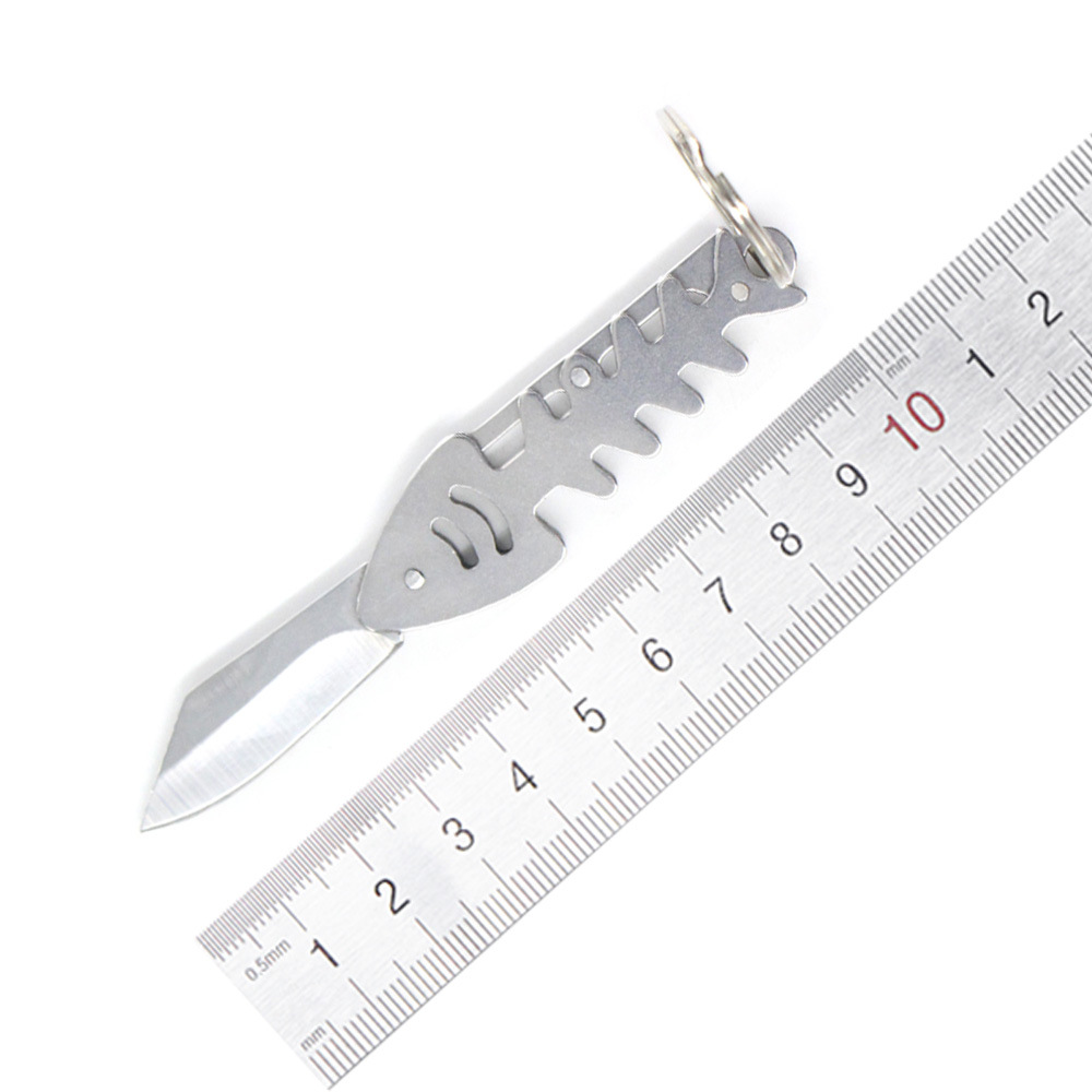 新款不锈钢鱼骨头外形户外迷你口袋刀露营钥匙扣快递开箱EDC工具