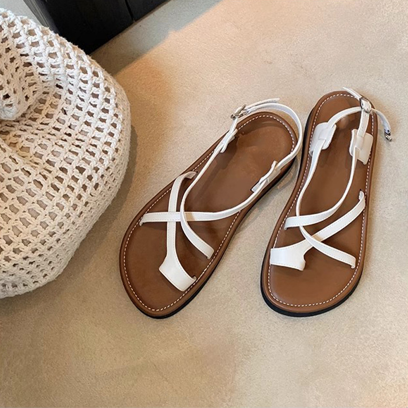 Madre de uva de verano nueva moda hebilla cruzada dedos de dedos nicho de estilo romano de vacaciones sandalias de suela gruesa para mujeres