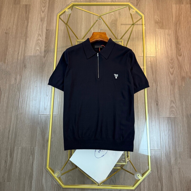 1.1 Correct Version 2025 Mongolian Blcg Double g Letter Embroider Pujia Pra Round Neck Knitted Wool Short-Sleeved T-Shirt for Men