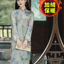 2026年春季新款中老年妈妈装批发秋冬季妈妈装改良加绒加厚旗袍裙