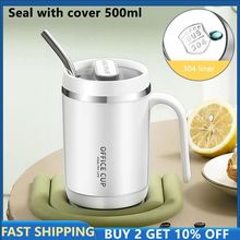 500ml Coffee Cup with Straw Stainless Steel Coffee Cup Mug w