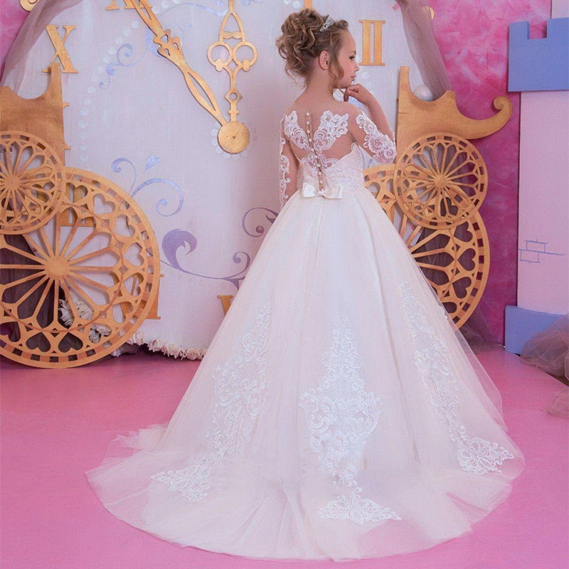 Mother & Kids Children's Lace Wedding Dress Bridesmaid Long Sleeve Fluffy Tulle Skirt For Birthday Host Piano Girl 【Pre-sale | Ships In 15 Days】_voghion.com