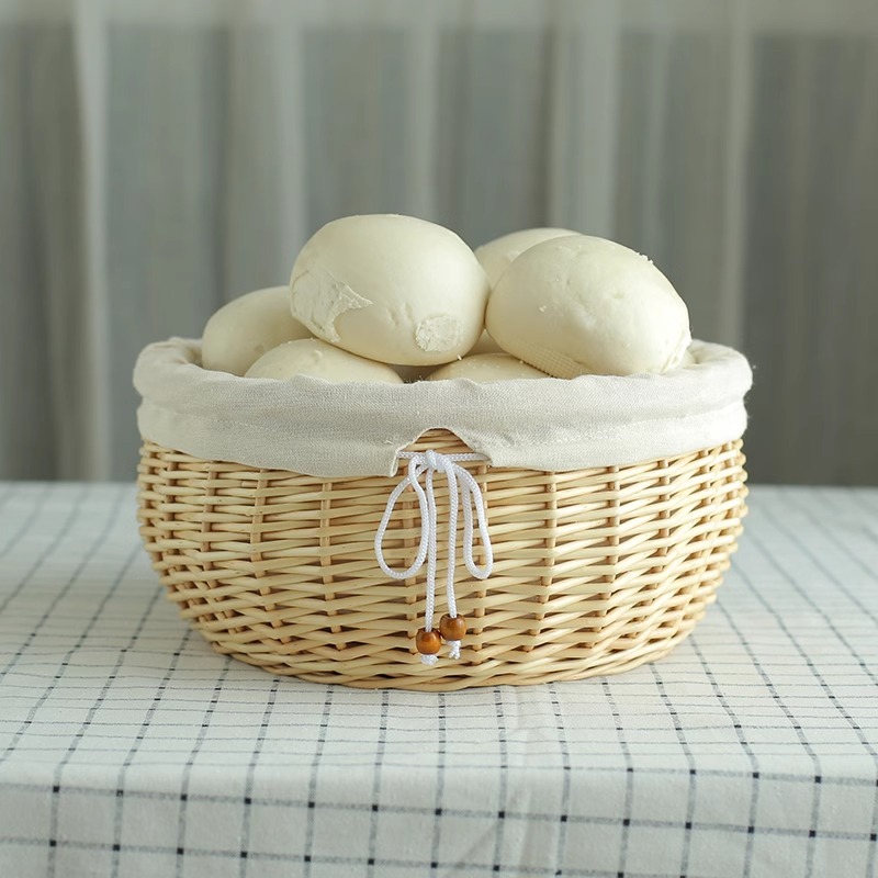 Cesta de pan al vapor tejida de sauce con cubierta, cesta de pan tejida de huevos tejida de comedor casero, marco de pan tejido circular, cesta de pan