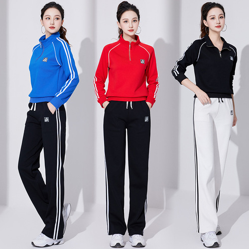 New two-piece set autumn and winter stand-up collar thickened sports fitness exercise group dancing clothes fashionable fitness women's casual wear