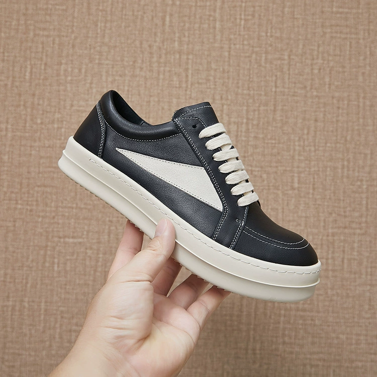 Мужские низкие кеды в темном стиле, черно-белые, из натуральной кожи, универсальные, модные, повседневные, спортивные.