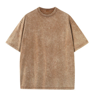 Free Shipping Summer New Style 230g T-Shirt Trendy Brand Quality Loose Casual Distressed Washed Short-Sleeved Heavy Washed Cotton Men