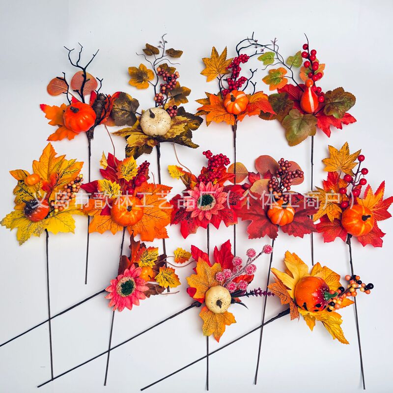 Cross-border New Products Thanksgiving Decorative Flower Branch cuttings Autumn Harvest Festival Decorations Pumpkin Maple Leaf Halloween Short Branch