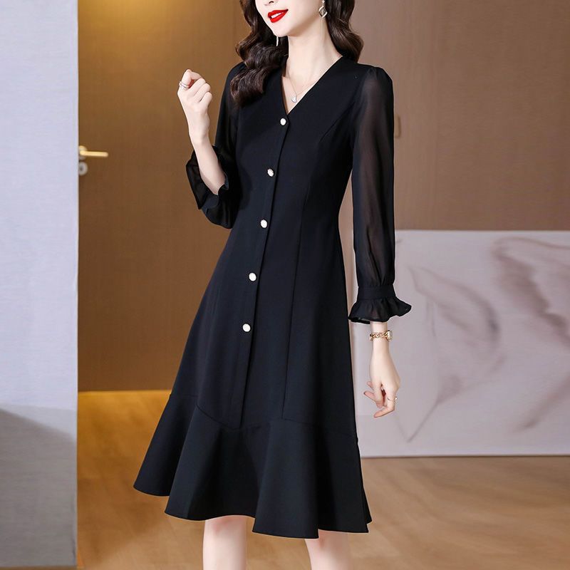 Shaniduo Large Size Women's Clothing for Plus-Size People, New Autumn Collection, Tummy-Concealing, Slimming, Elegant Chiffon Dress, 2026 Model