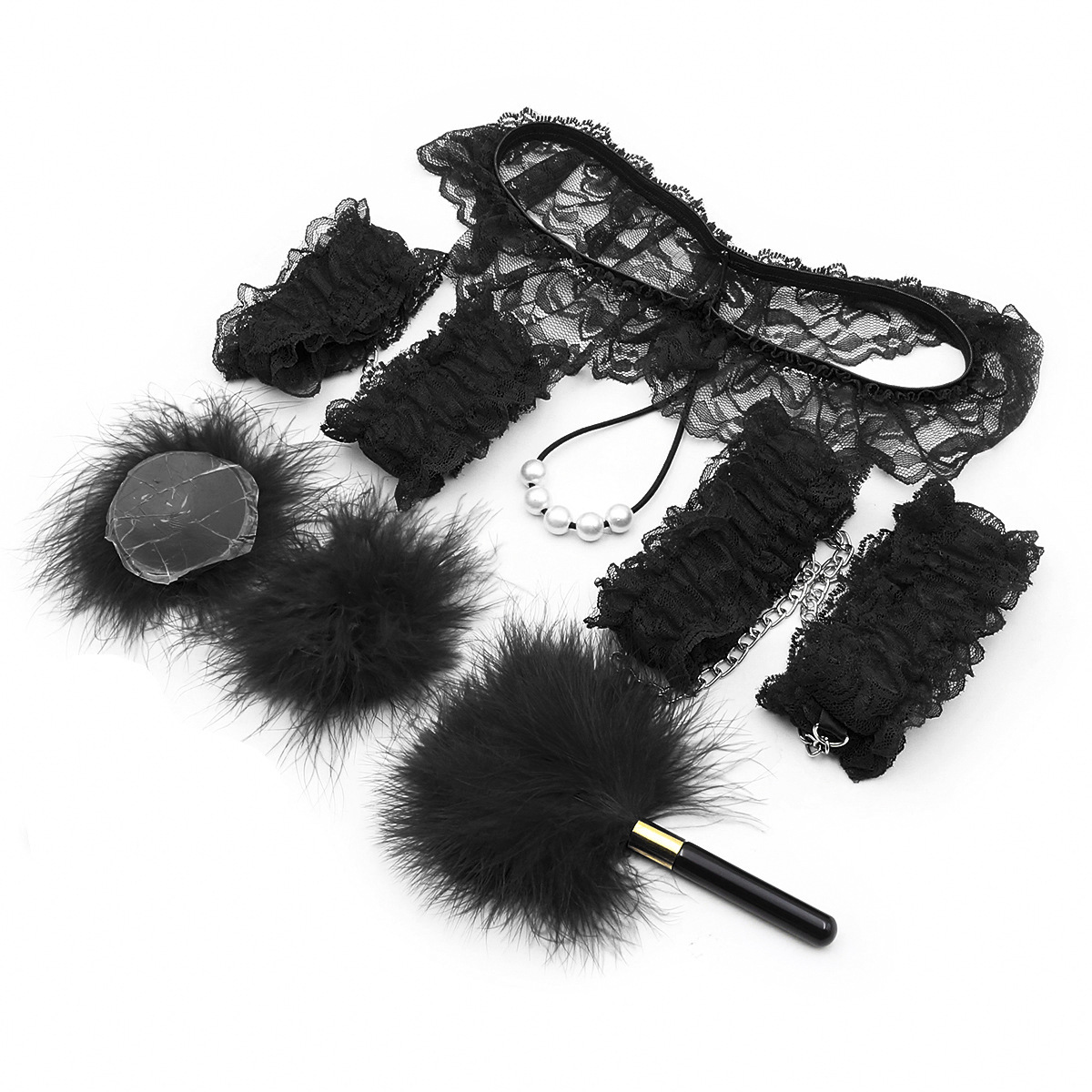 Tienda de fábrica smsexy lencería sexy encaje hueco perla Tanga mano pluma pecho pegatinas sujetador traje image 6