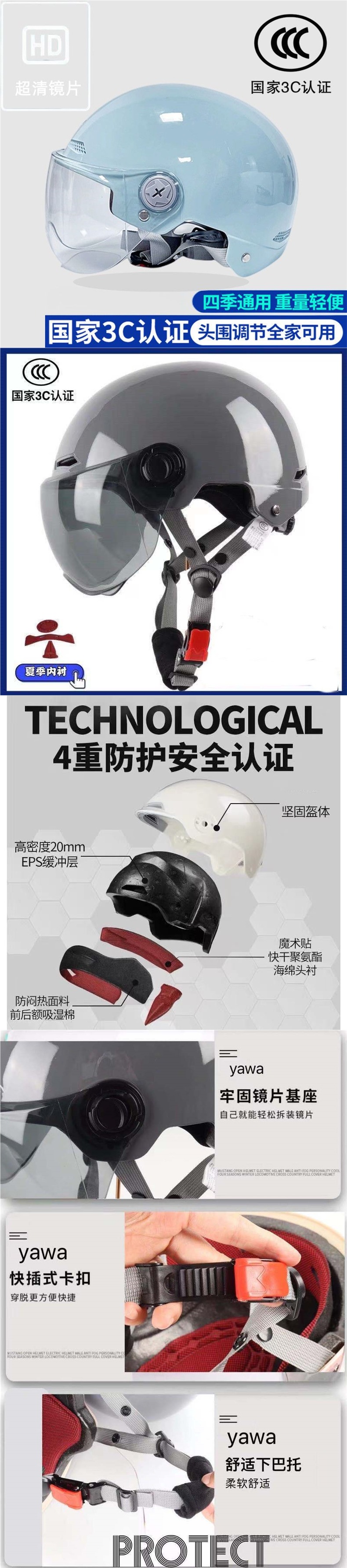 3C certified electric scooter helmet, suitable for both men and women, all-season use, with sun protection for summer, and designed as a half helmet for motorcycle safety