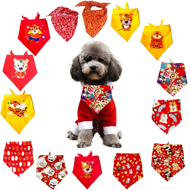 Новый год праздничный животное треугольник полотенце милый счастливый кот собака зоотовары аксессуары Слюна полотенце красный шарф