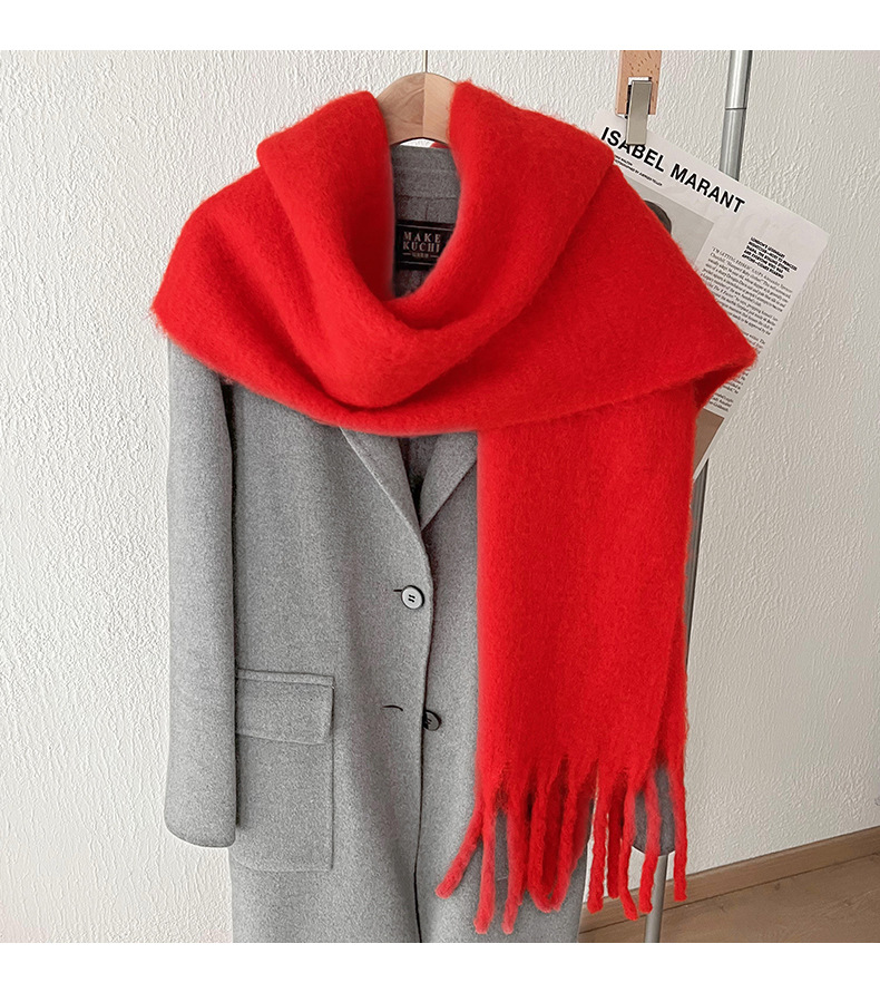 Solid color mohair with lazy style, soft fluffy solid color, big pull hair warm scarf for students and couples_voghion.com