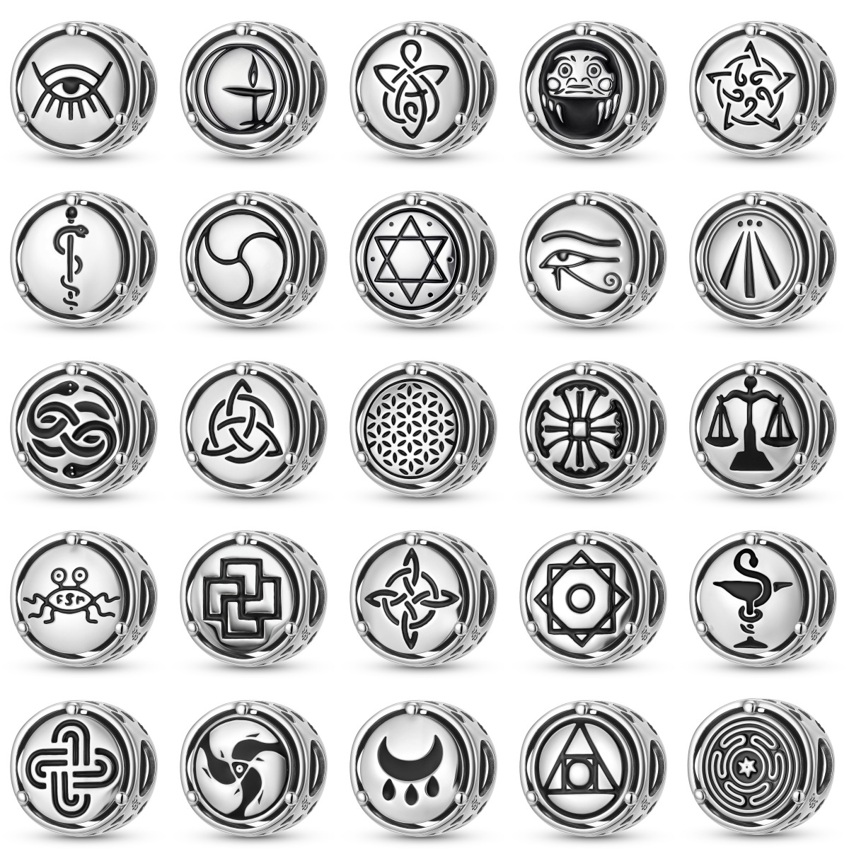 Creative S925 Sterling Silver Symbol Collection Beads European and American Fashion Niche Personalized Bracelet DIY Jewelry Accessories Beads