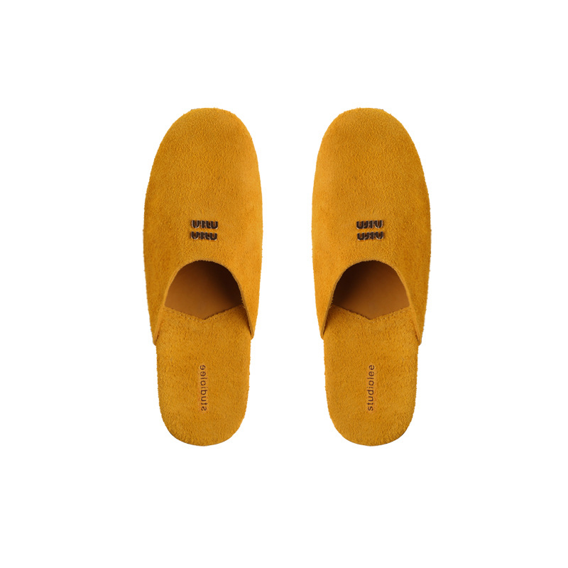 La primera capa de piel de vaca ~ la uva de la madre Miu cuero retrógrado plano perezoso zapatillas con un pie botones