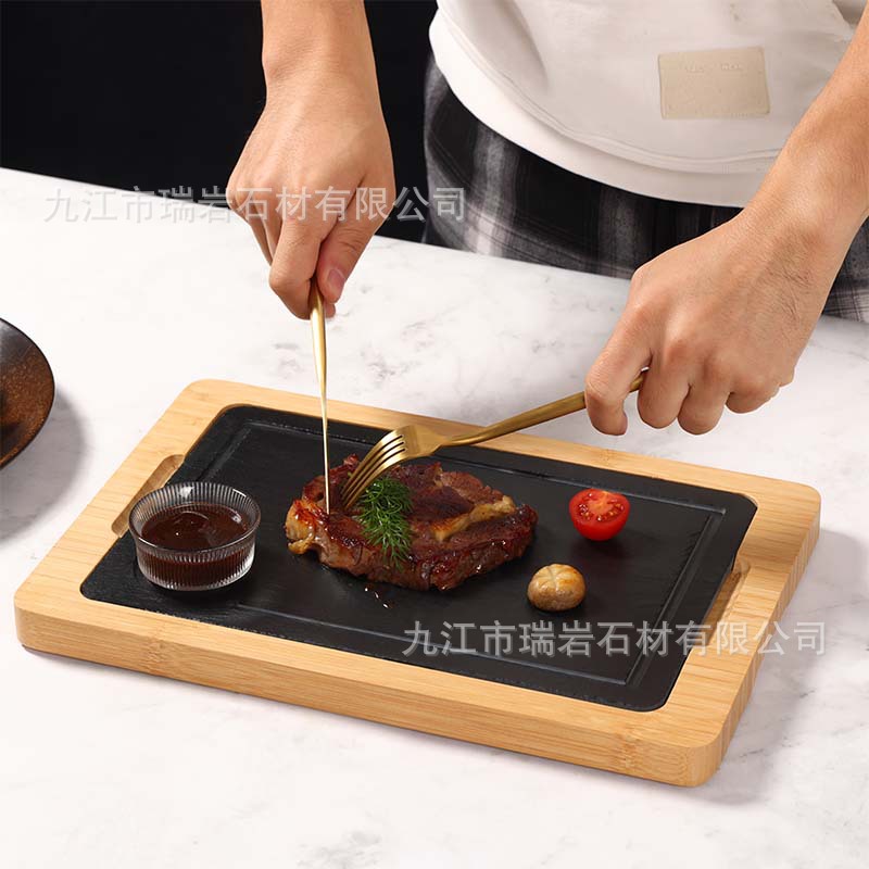 Hotel retro pizarra negra bambú y madera carne platos de restauración platos de comida occidental platos de paneles platos de pizarra aislamiento térmico platos