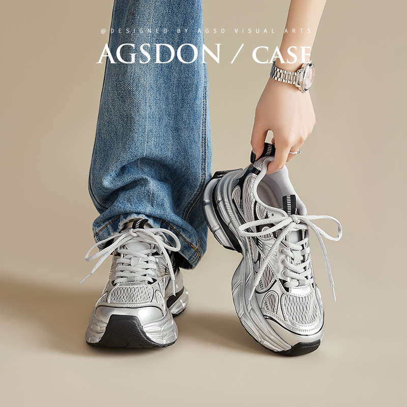 Augustion Silver Daddy Shoes Mujer 2025 Nuevo verano casual retro running zapatillas de malla de suela gruesa