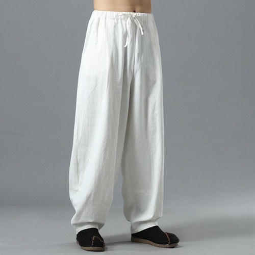 Summer Meditation Cotton-Linen Men's Lantern Pants Chinese Ethnic Style Linen Monk’s Garment Zen-inspired Wide-Legged Long Pants for Men