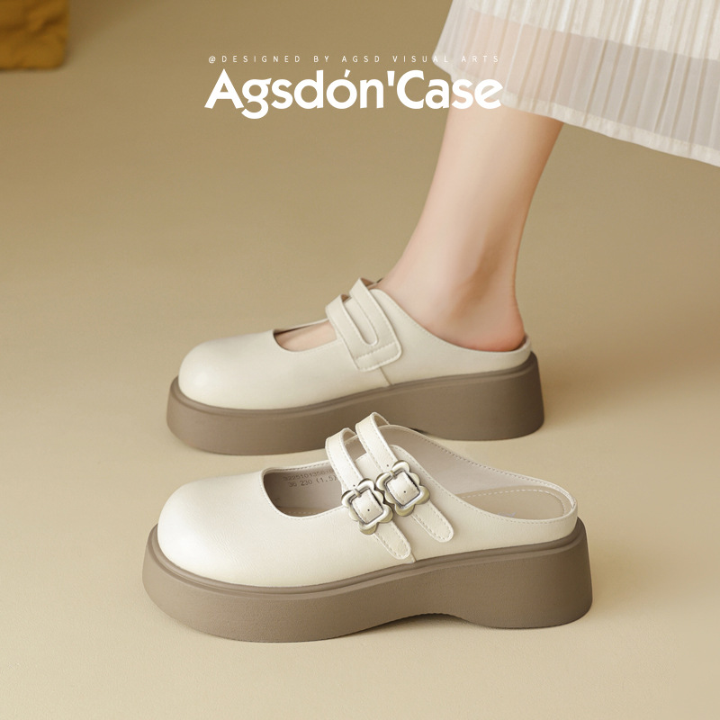 Mules sin cordones para mujer Augu Shiden, novedad primavera 2026, zapatos Mary Jane de suela gruesa para exterior