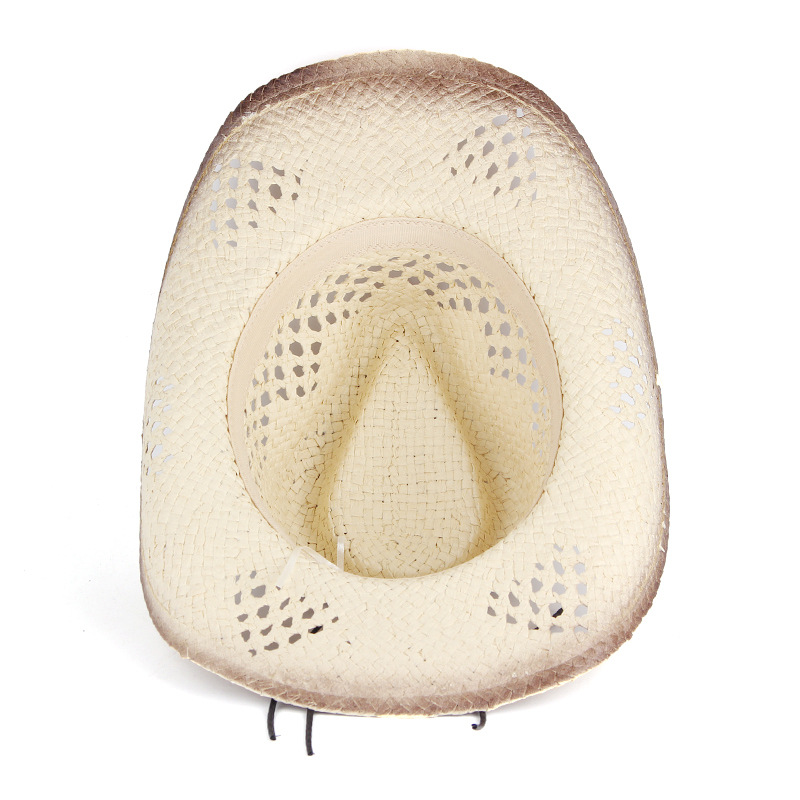Comercio exterior transfronterizo hueco tejido a mano sombrero de paja para hombres y mujeres sombrero de sol de verano Western Denim sombrero personalizado al por mayor