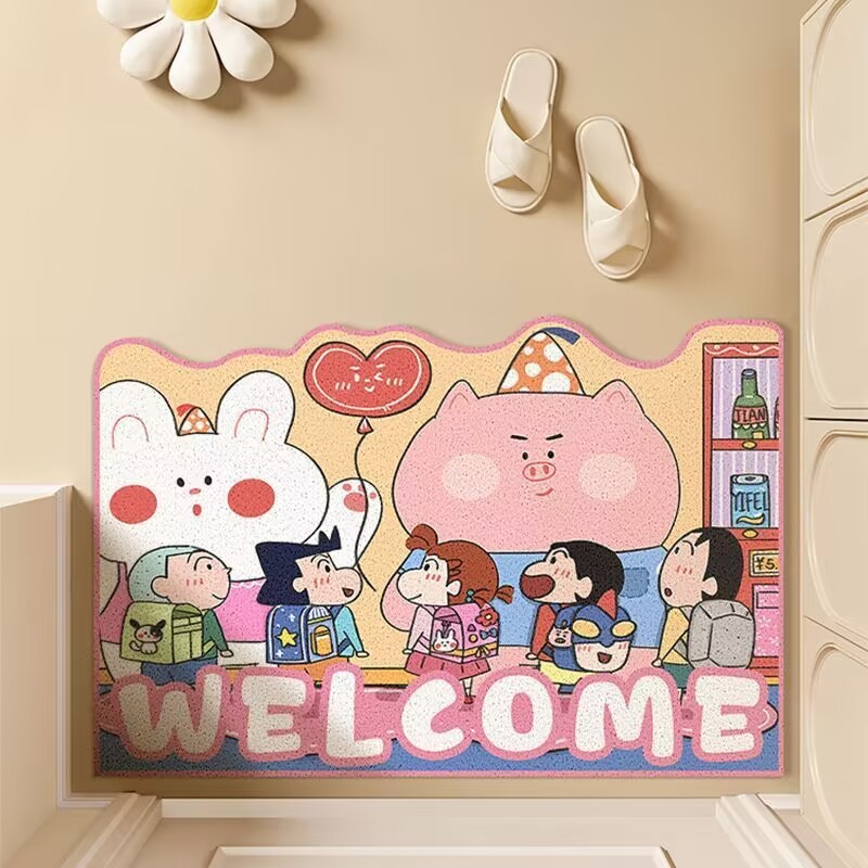 クレヨンしんちゃん 玄関ドアマット 家庭用玄関ドア 防汚マット ルイベルベット カット可能でお手入れ簡単 玄関マット|undefined