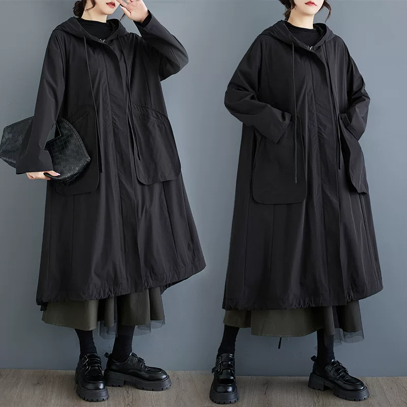 Autumn capacious hoody, trench coat, plus size