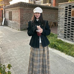 早秋韩系氛围感穿搭套装女秋季牛仔外套格子半身裙