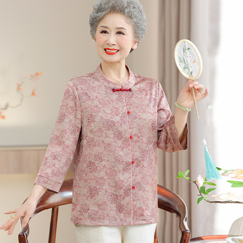 大唐夫人奶奶夏装衬衣中老年人2025新款老太太衬衫老人衣服妈妈装|undefined