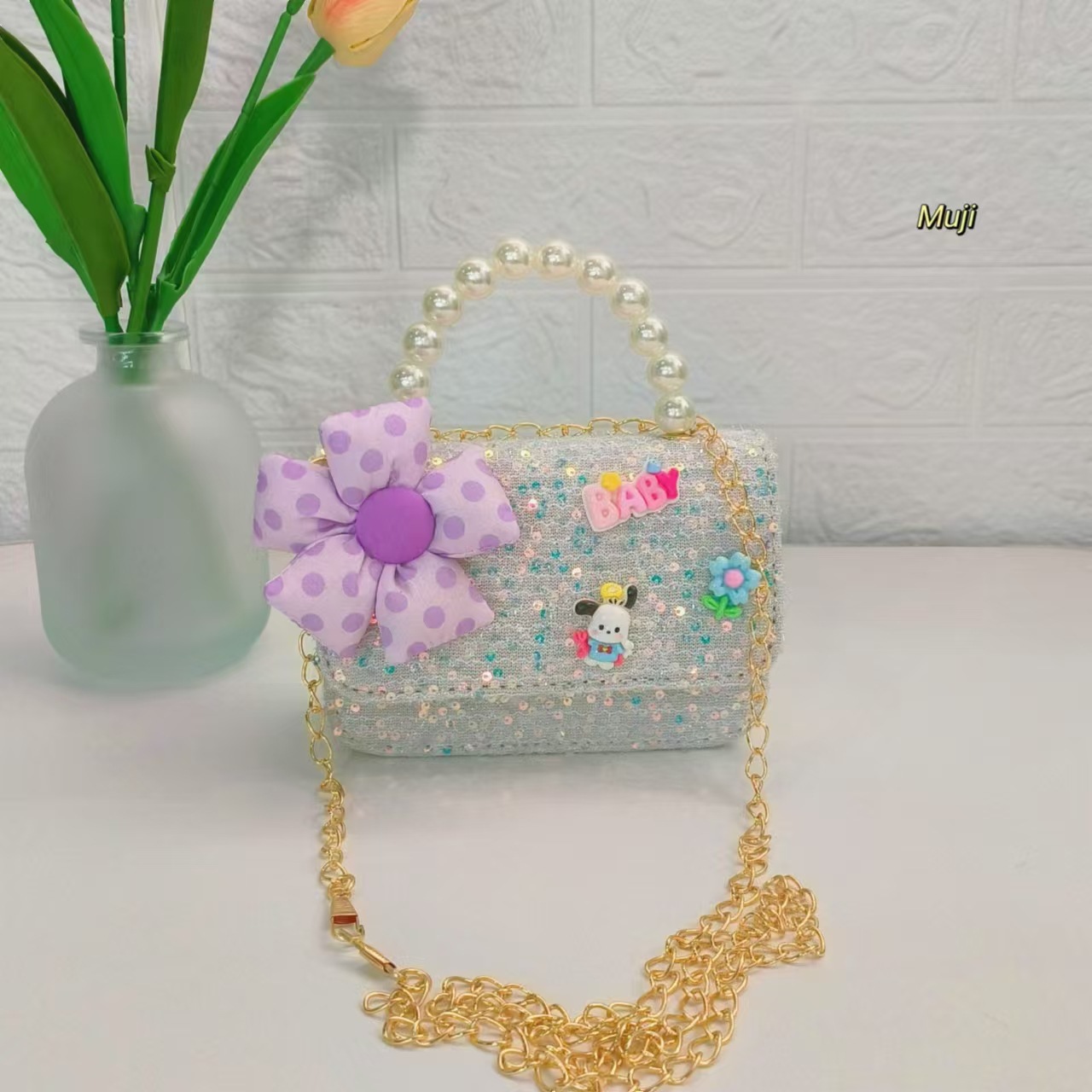 Bagos para niños de perlas de jade Gui, bolsos de perlas de viento, bolsos de cadena, bolsos de accesorios para niñas, bolsos cuadrados, bolsos de hombro.