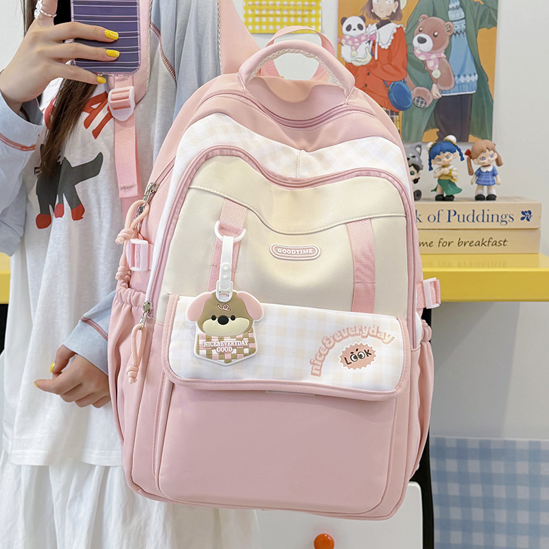 Japanese-style junior high school student's color-blocking large-capacity backpack for female high school students, vintage versatile double-shoulder backpack, laptop travel backpack