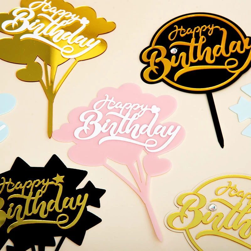 Выпеченный торт украшение Акрил birthday счастливый горящий инкрустированный бриллиант десертPlug-in вечеринка сцена макет
