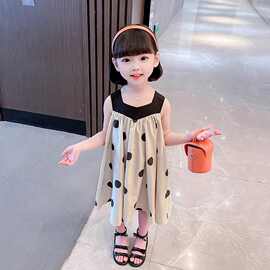 女童波点吊带裙2025夏季新款儿童韩版系带连衣裙宝宝条纹背心裙潮