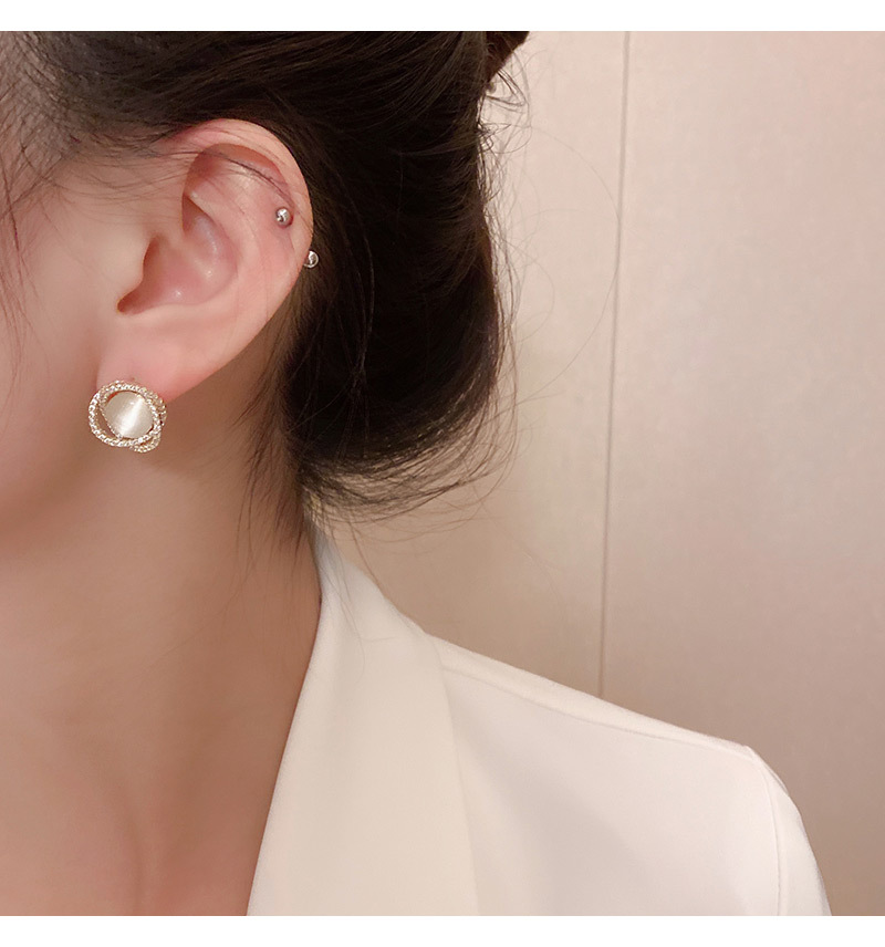 Fashion Geometric Copper Ear Studs Inlay Zircon Copper Earrings 1 Pair