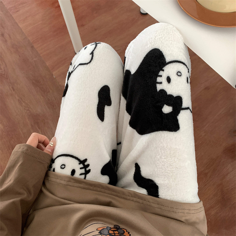 Pantalones de pijama de franela de invierno para mujeres dulces lindos pantalones largos de dibujos animados para animales hogares de otoño estudiantes comercio exterior al por mayor
