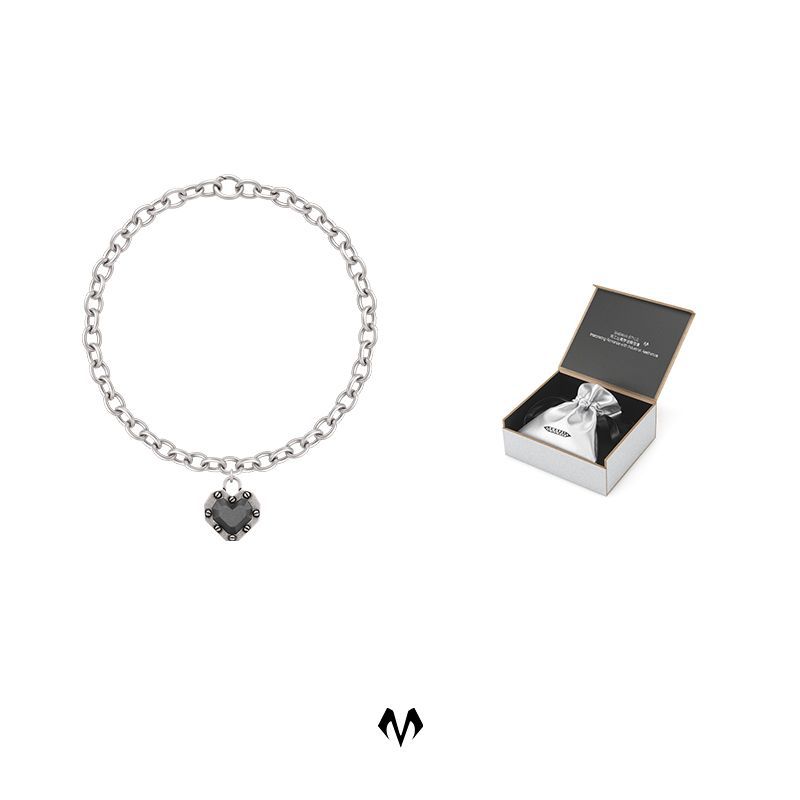 Men's Diamond Heart Necklace With Cuban Chain For Couples Grey_voghion.com
