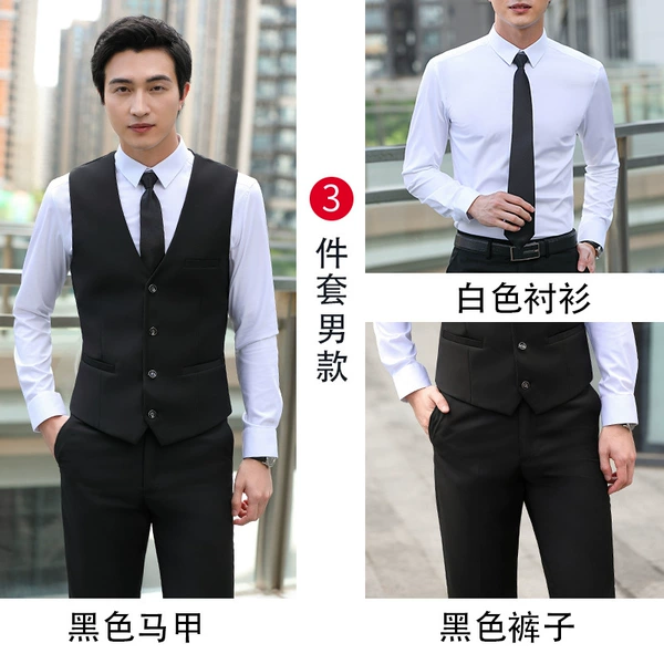 Black vest, shirt, trousers