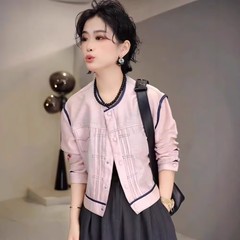 ヨーロッパの商品の短い丸首の日焼け止めの服のコートの女性2025夏の新型のカジュアルでやせている気質の小さい背の上着のファッション