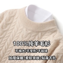 秋冬新款纯100羊毛衫男加厚套头纯色毛衣宽松休闲羊绒针织打底衫