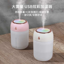 跨境创意迷你加湿器 炫彩灯光USB大雾量双喷纳米补水仪家用礼品