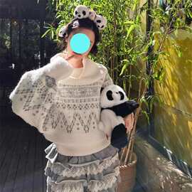 复古提花套头毛衣秋冬慵懒高级感独特别致高领软糯针织衫一件代发
