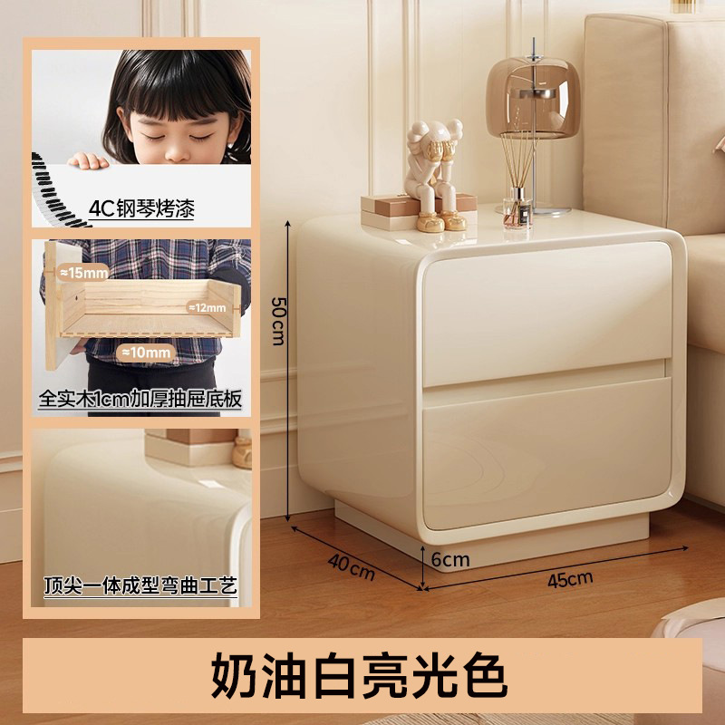 Mesa de cabezal de cama de madera maciza pintada dormitorio doméstico 2025 explosión pequeña crema de lujo ligero gabinete de almacenamiento de artículos de alto nivel
