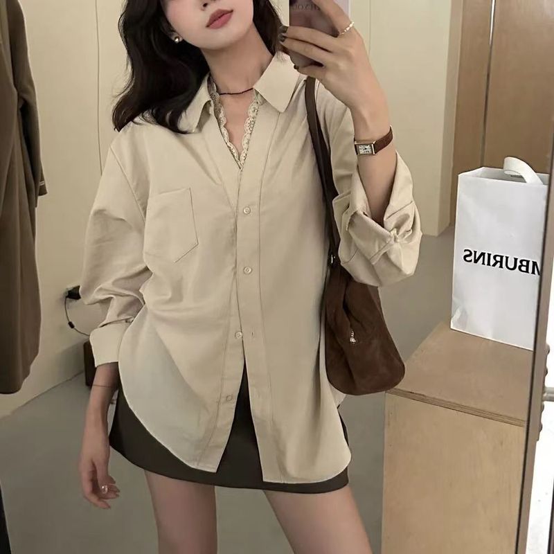 2025秋季新款韩版法式V领蕾丝花边衬衫女秋季新款设计感小众宽松|undefined