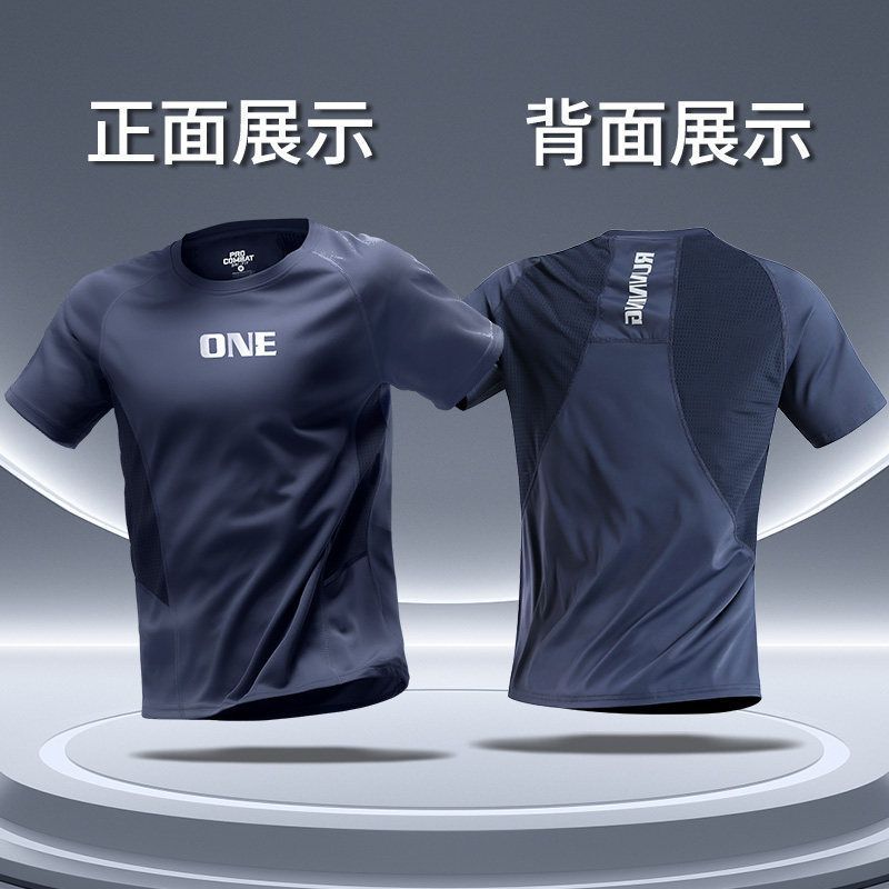 Camiseta de seda de hielo para hombres, ropa seca de velocidad de manga corta, chaqueta deportiva delgada de verano, malla transpirable de media manga, ropa de ejercicio para correr