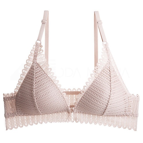 French New Style Front Button Beautiful Back Bra Summer Push-Up Big Breast Show Small Top Thin Bottom Thick Triangular Cup Women Without Wires
