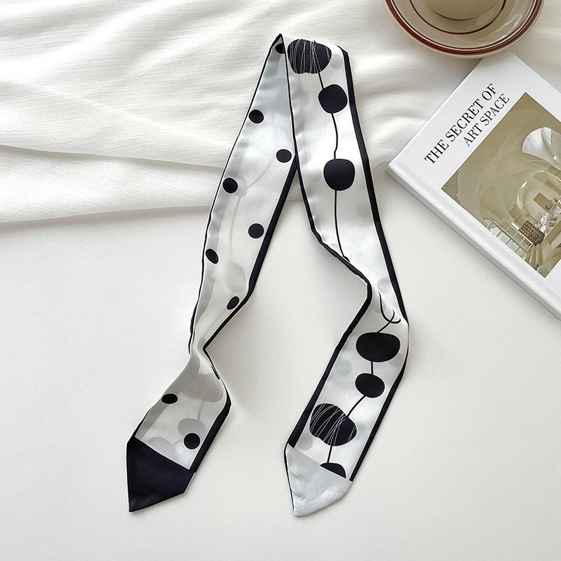 Bufandas de seda delgadas y largas para mujeres primavera y verano multifuncional bolsas de pelo atadas de pañuelo decorado correa de pelo tocado de correa