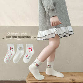 2025秋季新款可爱波点小猫 韩系百搭儿童袜子 三双装