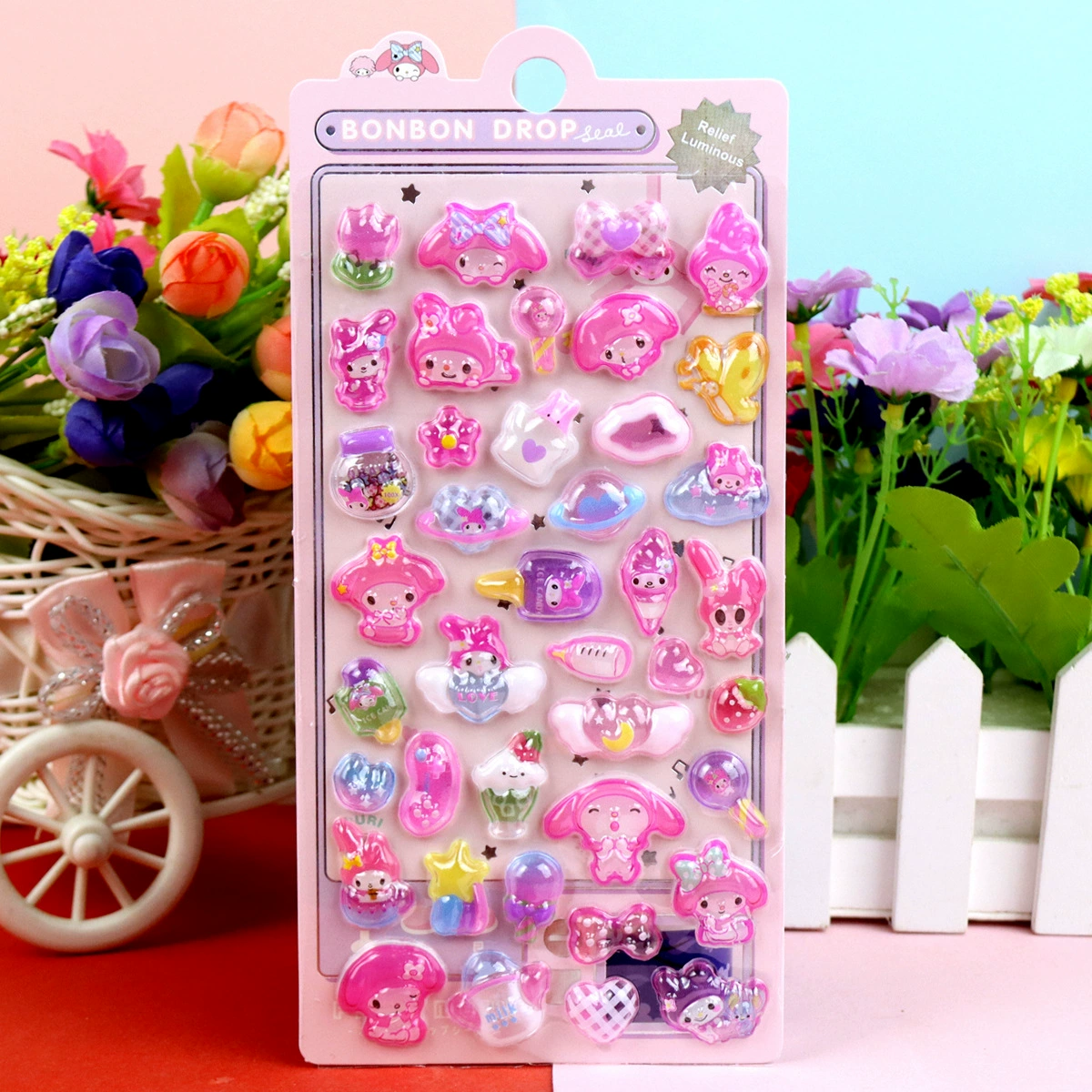 3D Luminous Embossed Sticker (Sanrio) — Cartoon Kids, 20.5×9 cm, 16 Styles