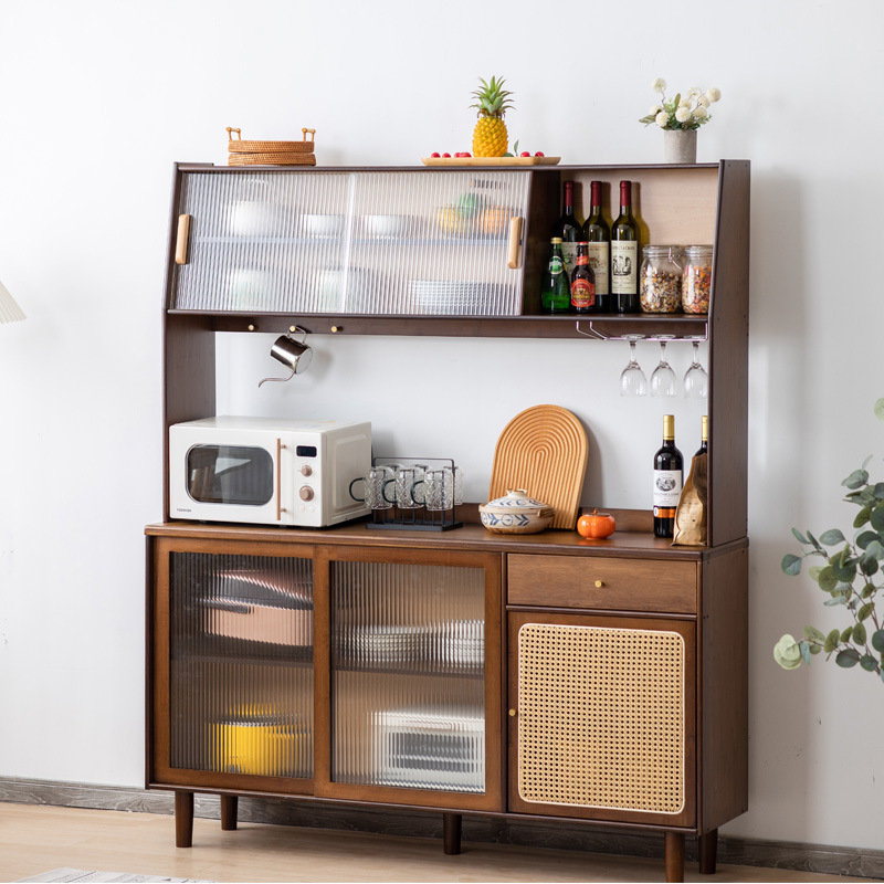 Estilo japonés aparador gabinete pequeño hogar ratán gabinete alto gabinete color nogal cocina Changhong vidrio armario Nuevo