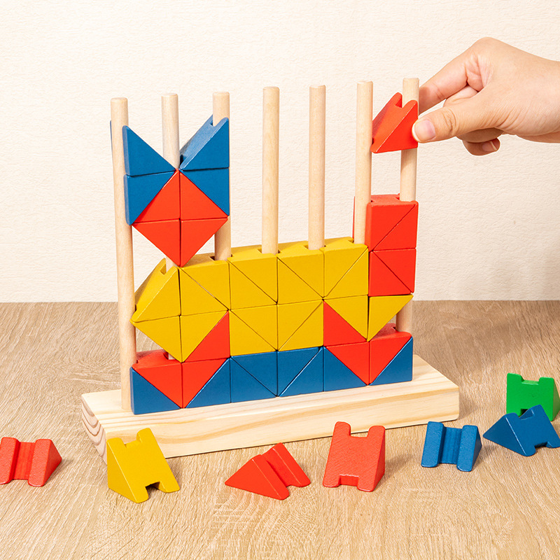 Bloques de madera de color triangular puzzle tridimensional niños creativo pensamiento lógico Juguete de puzzle